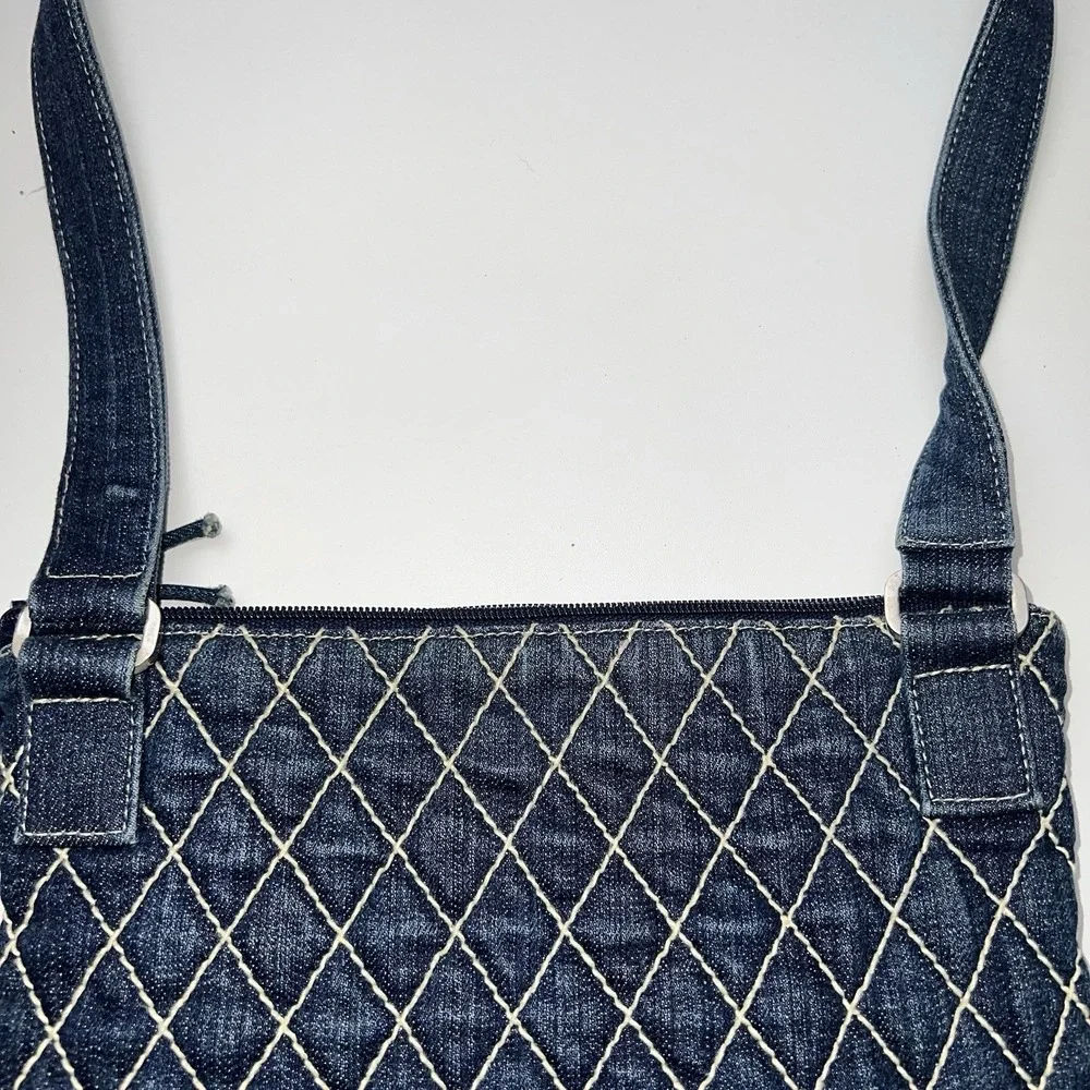 Vera Bradley Denim Hipster Crossbody Purse Olivia Blue White Quilting Denim